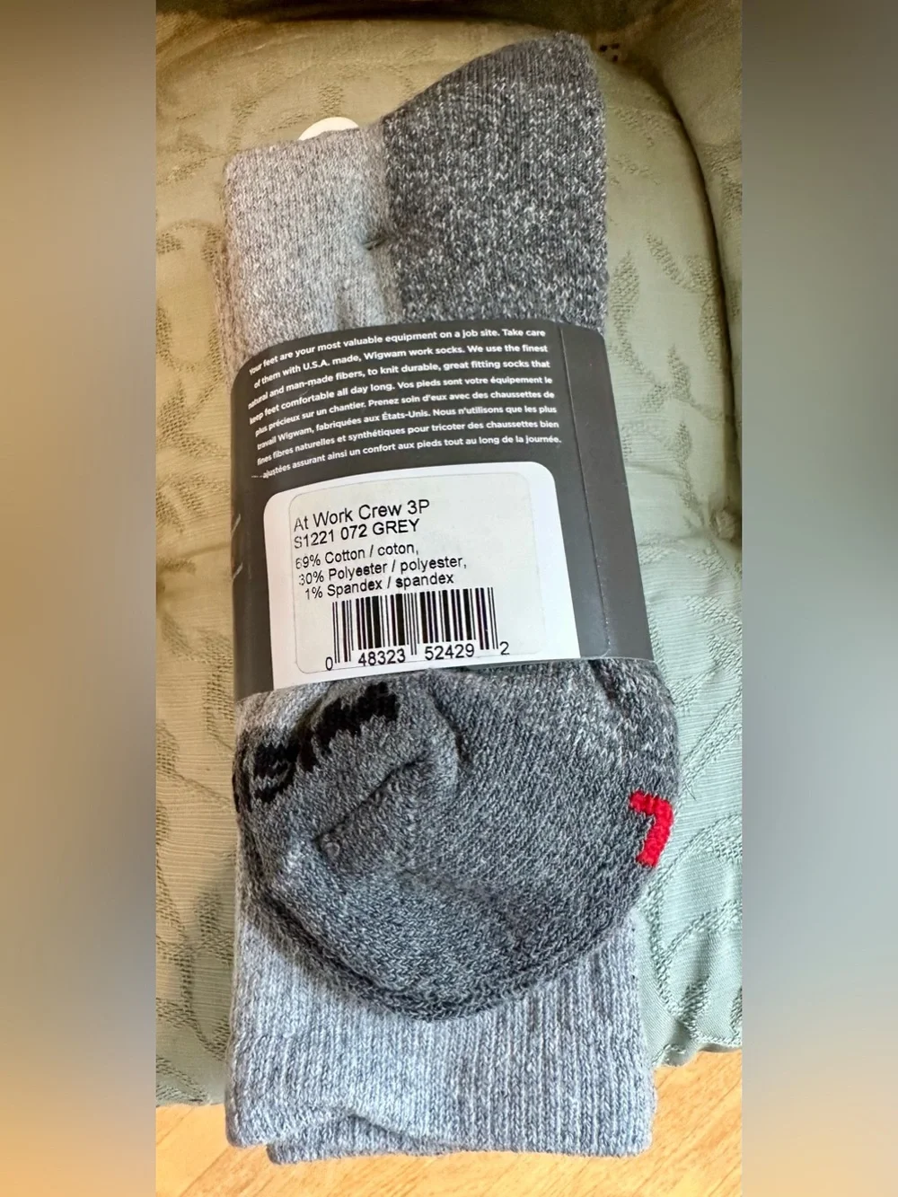 NWT Wigwam Men's Gray Crew Socks - USA Made